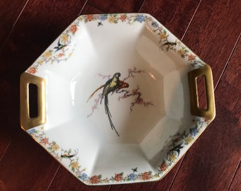 Theodore Haviland Limoges ARCADIA Bird of Paradise octagon serving bowl, circa 1920s