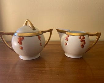 Art Deco Germany Caines Studio "Favorite Bavaria" covered sugur bowl and creamer. C. 1920-30