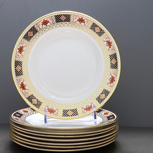 Royal Crown Derby &quot;Derby Border&quot; bone china salad plates, set of 8, 8.5 inches, ca. 1996, like new condition!