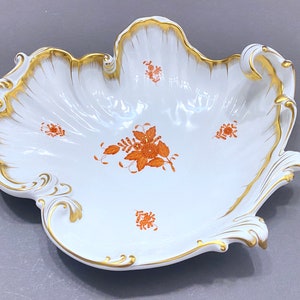 Herend Chinese Bouquet Rust (Apponyi Orange) LARGE Rococo /Wave/leaf Shaped Serving Dish/bowl,7513/AOG  rare, Gorgeous