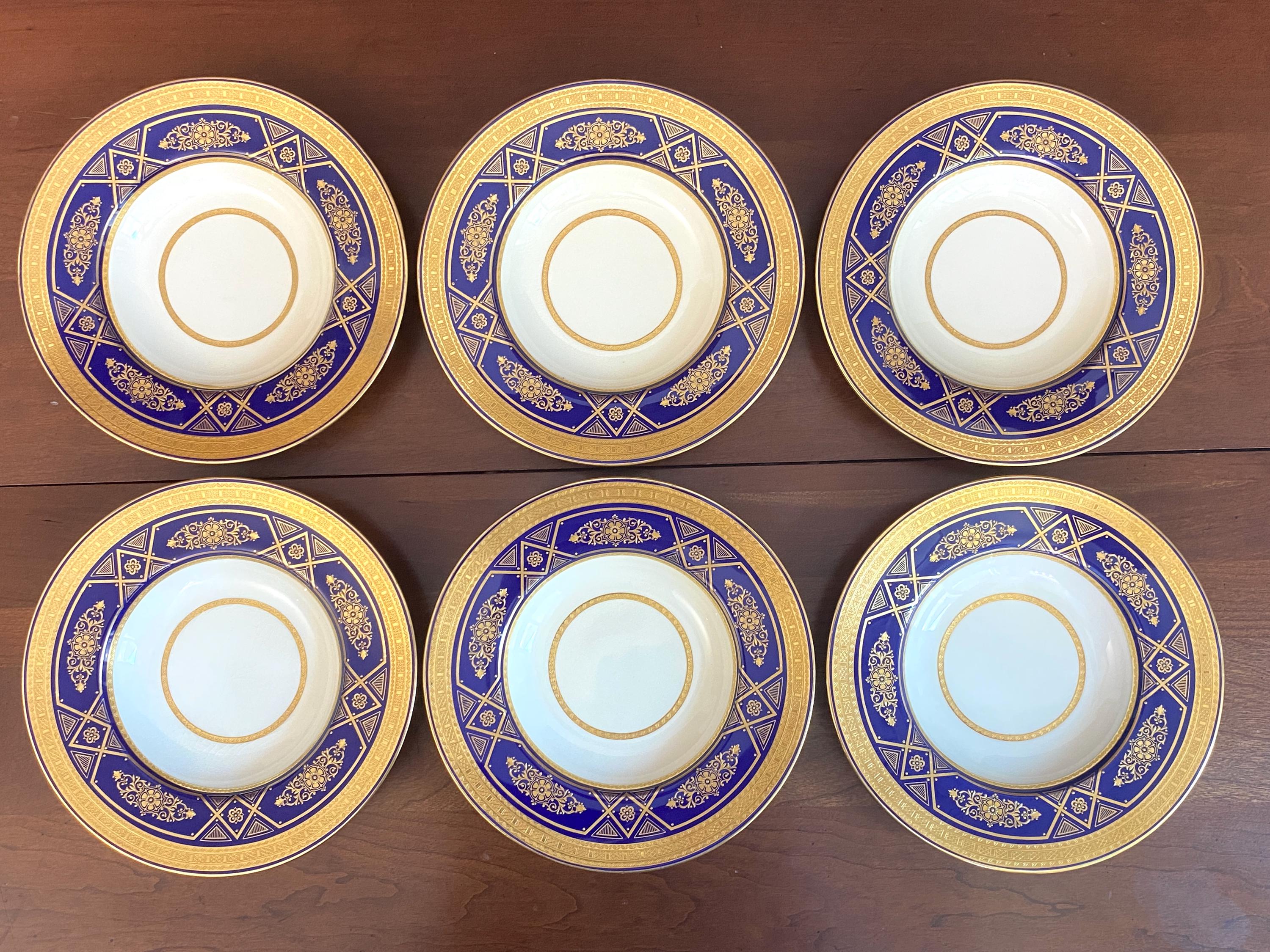 Set 6 Minton for Tiffany & Co. Soup Bowls - Cobalt Blue and Gold