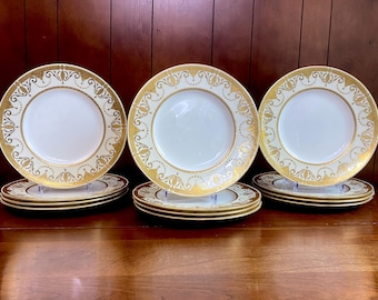 Minton für Spaulding & Co Chicago Gold Encrusted Dinner Lates, englisches Porzellan von 1900, Muster H2700, 12er-Set