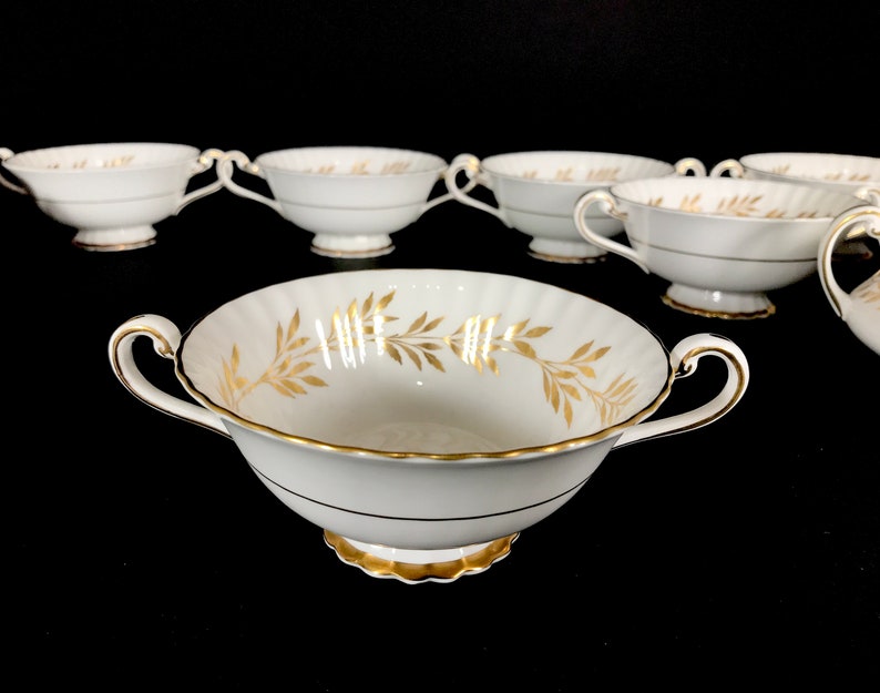 Set of 12 Paragon elgin Elizabeth Queen Gold Ivy Bouillon Cups, and Sugar, Creamer, Fine Bone