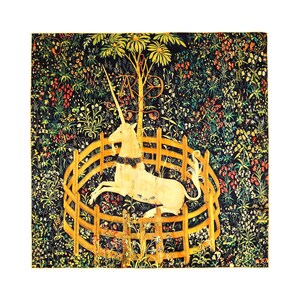 100% Mulberry Art silk scarf - The Unicorn Rested in a Garden- 16 momme silk scarf, 20 inches x 20 inches (50cmx50cm) square scarf