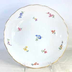 Cuenco redondo Meissen de los años 20, 9,75 pulgadas, decorado con flores dispersas y borde dorado, 1.ª calidad, excelente estado