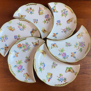 Herend &quot;Queen Victoria&quot; crescent plates 531 VB0, 8 &#39;&#39; L, set 6, excellent, gorgeous