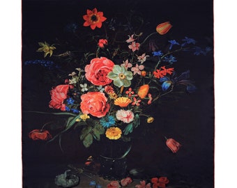 Vente de printemps!100% charmeuse de soie de mûrier/écharpe d'art en satin- un bouquet de fleurs - 19 momme soie de haute qualité- écharpe carrée 35'' x 35''