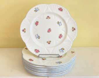 Shelley Rose Pansy Salad Plates: Set of 8 Porcelain Floral Plates