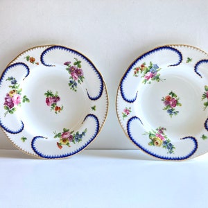 A pair of  Minton after Sevres &quot;Feuille-de-Choux&quot; rimmed bowls, 8.5&#39;&#39;, handpainted and gilt rim, bone china, ca. 1870s, exquisite