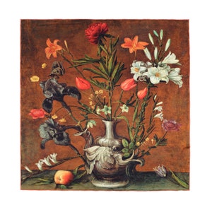 100% Mulberry silk charmeuse/satin scarf &quot;Flowers in a Grotesque Vase &quot; 19 momme high quality silk- 35&#39;&#39;x35&#39;&#39; square scarf