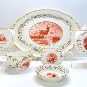 c.1876 Wedgwood Queen&#39;s Ware Teaware, Henry H. Crealock, Wildlife Scene, Quotes, UNIQUE! Highly Collectible British Antiques