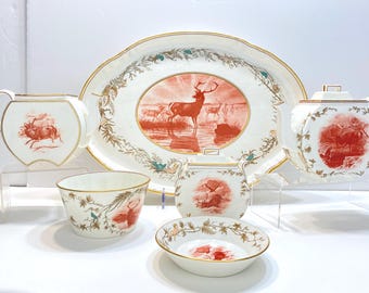 c.1876 Wedgwood Queen's Ware Teaware, Henry H. Crealock, Wildlife Scene, Quotes, UNIQUE! Highly Collectible British Antiques