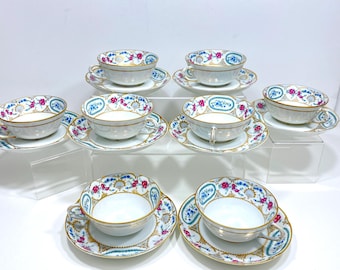 Bernardaud Limoges France &quot;Vigny&quot; pattern teacup w/saucers, set of 8, mint, beautiful