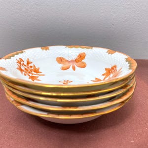 Set van 5 Herend Queen Victoria 'Fortuna Rust'-havermoutkommen, 330 VBOH, 24-karaats goud verguld, prachtig