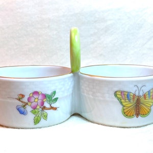 lovely Herend “Queen Victoria” green and gold rim twin salt cellar, excellent condition