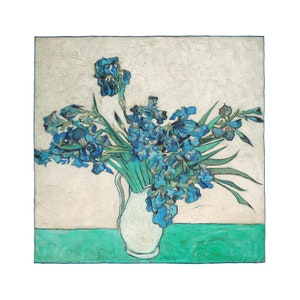 100% Mulberry silk Art scarf  - Irises -  16 momme high quality silk scarf, 20inches x 20inches square neck scarf