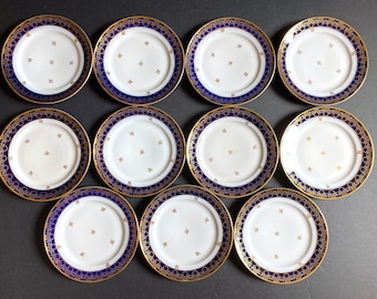Johann Haviland Bavaria cobalt blue and gold accent plates, set of 11, by Johann Haviland Bavaria,ca.1930-50, mint, very rare