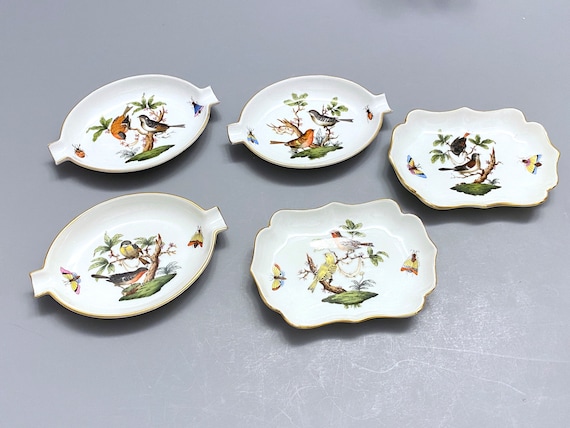 5x Herend Rothschild Bird Small Dishes, 680/RO, Excellent