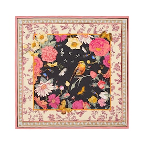 100% mulberry silk scarf - The Nightingale and the Rose-35&#39;&#39;x35&#39;&#39;, 16 momme  silk twill scarf