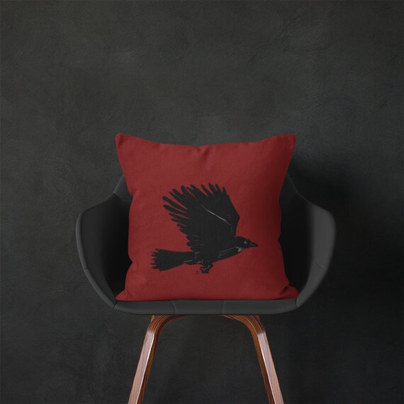 Crow Pillow Goth Bedding Creepy Bedroom Raven Poe Halloween Pillow Teen Bedding Crow Bedding Poe Pillow Horror Throw Poe Decor