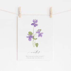 Shakespeare Garden: Violet | Violets Watercolor Painting | Shakespeare Quotes | February Birth Flower Art Print | Floral Watercolor Print