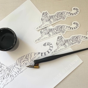 Jahr des Tigers Kalligraphie Zeichnung Sticker | Mond Neujahr Tiger Sticker | Geburtsjahren 1986, 1998, 2010, 2022 | Einzigartige Vinyl Kunst Aufkleber