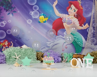 little mermaid file backdrop cake smash