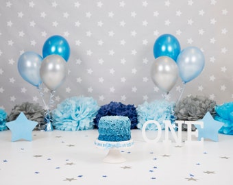 Boys blue and grey digital backdrop file cake smash