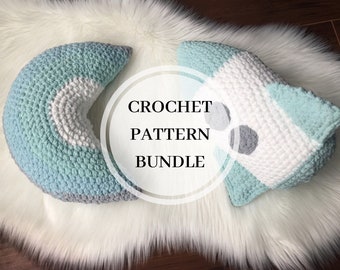 Pattern Bundle - Crochet Rocket Ship  - Crochet Moon Pillow - Crochet Decor Pattern -Rocketship Amigurumi - Rocketship Crochet Pillow