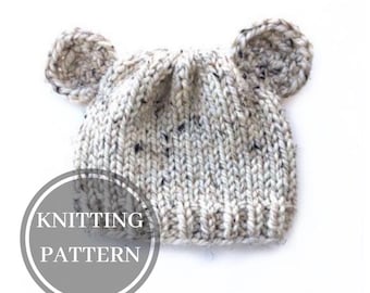 Knitting Pattern - Knit Bear Hat - Bear Cub Knit Hat - Knitting PDF Pattern