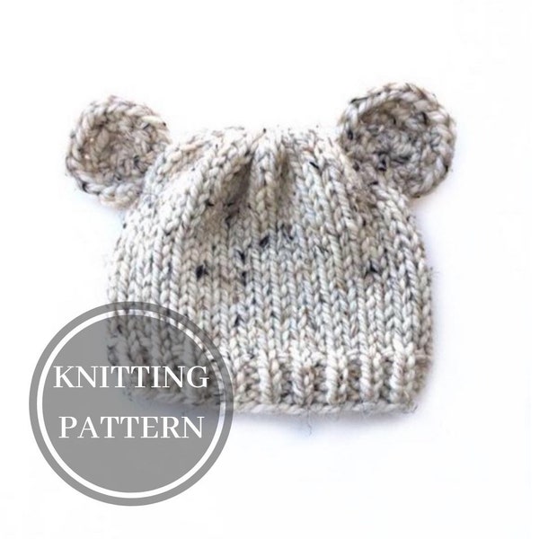 Knitting Pattern - Knit Bear Hat - Bear Cub Knit Hat - Knitting PDF Pattern