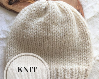 The Classic Simple Stockinette Knit Hat - Beginner Knitting Pattern - PDF Knit Pattern - Knit Toque - Knit Beanie Pattern