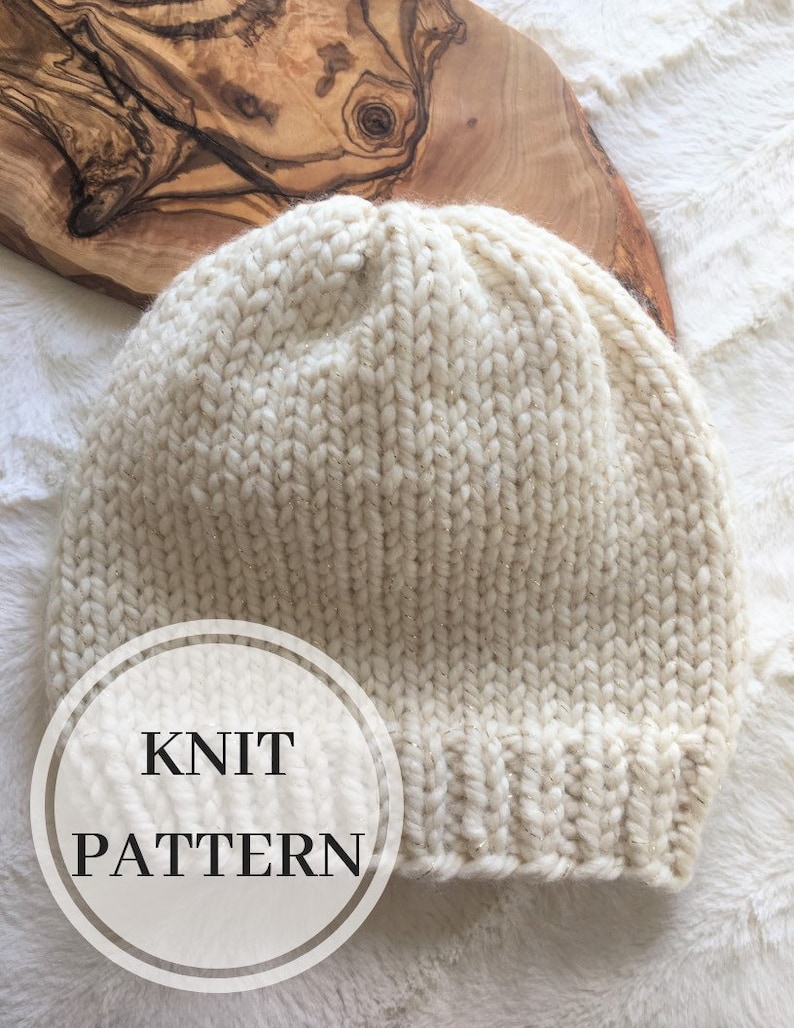 The Classic Simple Stockinette Knit Hat Beginner Knitting Pattern PDF Knit Pattern Knit Toque Knit Beanie Pattern image 1
