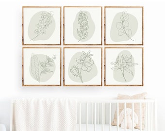 Modern Botanical Print Set, Set of 6 Botanical Prints, Modern Art Print, Floral Wall Decor, Botanical Download, Botanical Art, Floral Prints