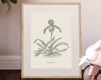 Orchid Vintage Floral Digital Art Print, Printable Floral Wall Art, Farmhouse Flower Art Print, Boho Art, Vintage Florals, Botanical Art