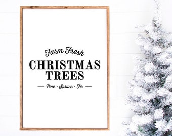 Farm Fresh Christmas Trees Printable Wall Art, Farmhouse Style Christmas Decor, Christmas Printables, Large Wall Art, Holiday Decor