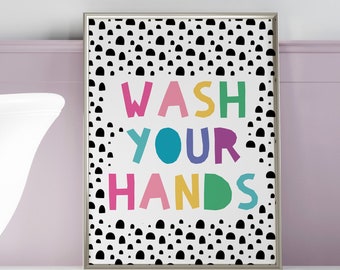 Wash Your Hands Print, Kids Bathroom Poster, Printable Wall Art, Educational art, Baby Room Decor, Bathroom Rules Poster, DIGITAL DOWNLOAD