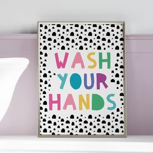 Wash Your Hands Print, Kids Bathroom Poster, Printable Wall Art, Educational art, Baby Room Decor, Bathroom Rules Poster, DIGITAL DOWNLOAD