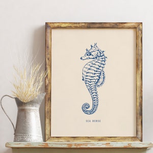 Vintage Sea Horse Digital Art Print, Vintage Sea Life Print, Lakehouse Decor, Lake Life, Beach Decor, Cottage Wall Decor, Large Wall Art