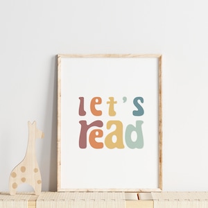 Lassen Sie uns lesen druckbare Wandkunst für Retro Boho Klassenzimmer Dekor, Kinder Lerndrucke, Leseecke Poster, Leseecke Dekor