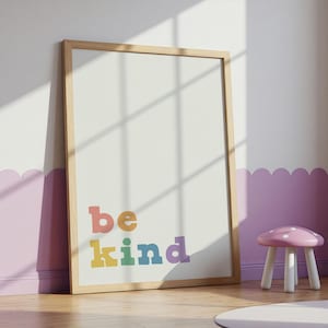 Be Kind Boho druckbare Wandkunst, Spielzimmer Poster, Boho Kinderzimmer Dekor, inklusive Kinderzimmer Kunst, motivierende Wandkunst digitaler Download