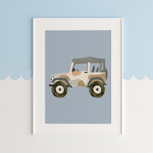 Safari Fahrzeug blau, Baby Boy Oldtimer Zimmer Kunstwerk, Sofort Download, Kleinkind Schlafzimmer Wandkunst, rustikale Kinderzimmer Dekor