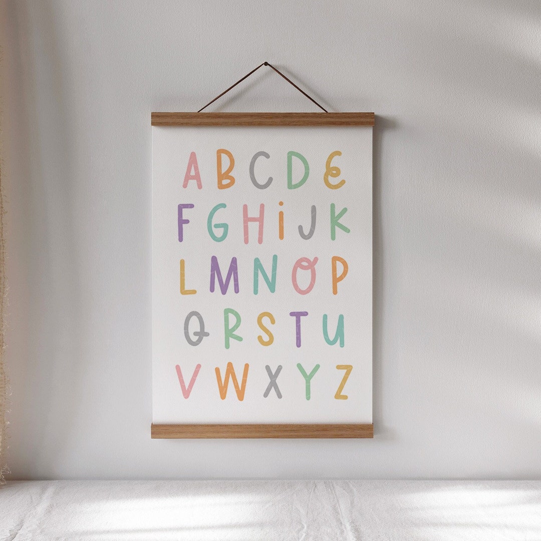 Pastel Nursery Alphabet Art Print, Educational Kids Prints, Children's