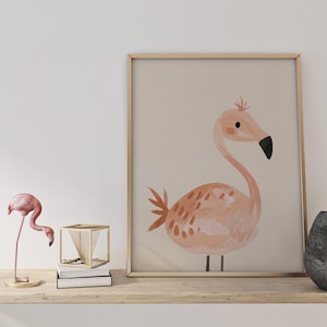 Rosa Flamingo druckbare Safari Kinderzimmer Dekor, digitaler Download, Baby Safari Tier Illustration, skandinavische Kinderzimmer Wandkunst