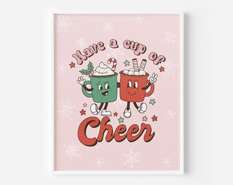 Have a Cup of Cheer Digital Art Print, Vintage Rosa Weihnachtsdekor, Lebkuchen-Weihnachtsdekor, Urlaub Wandkunst