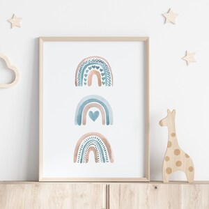Blaue Aquarell Regenbogen Druck Digital Art Print, Kinderzimmer Kunst für Baby Jungen Zimmer, Regenbogen Boho Baby Kinderzimmer Druck, Geschlecht Neutral Regenbogen