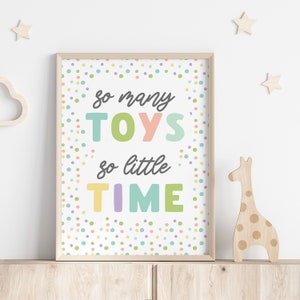 So Many Toys, So Little Time Digital Art Print, Pastel Kids Polkadot Playroom Print,  Polkadot Playroom Poster, Pastel Nursery Printable Art