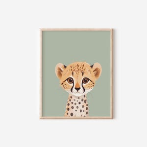Grüner Gepard druckbare Waldkindergarten Kunst, digitaler Download, Baby Tier Druck, geschlechtsneutrale Kinderzimmer Wandkunst