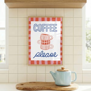 Coffee Please Digital Art Print, Trendy Kitchen Decor, Cute Preppy Wall Art for Aesthetic Coffee Corner (Digital Download)
