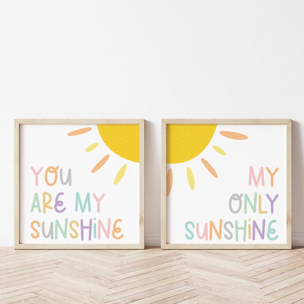 You are My Sunshine, My Only Sunshine  Pastel Nursery Print Set, Colorful Nursery Prints, Children's Room Quotes, Baby Shower Gift Idea